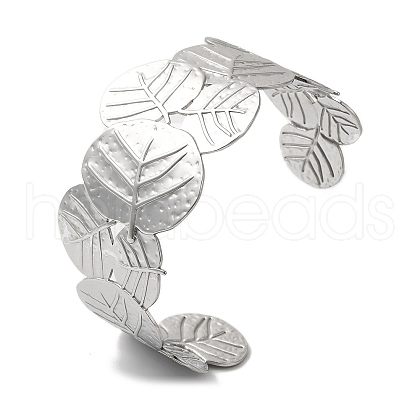 Stainless Steel Chunk Leaf Open Cuff Bangles for Women BJEW-G719-17P-1
