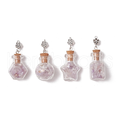 Natural Amethyst Chip Glass Bottle Pendants PALLOY-JF03582-01-1