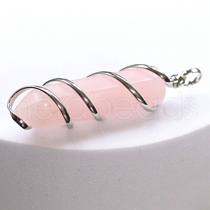 Natural Rose Quartz Copper Wire Wrapped Pointed Pendants FIND-PW0015-23P-02-1