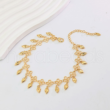 Fashionable Vintage Beach Brass Flower Link Chain Leaf Tassel Adjustable Women's Anklets QN8077-1