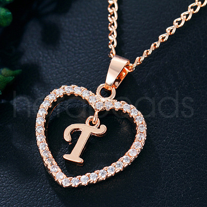Alloy Crystal Rhinestone Heart with Initial Pendant Necklaces WGD4CFD-20-1