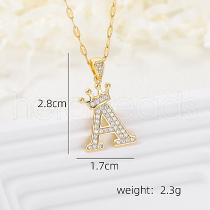 Brass Micro Pave Clear Cubic Zirconia Crown Initial Pendant Necklaces FS-WGD727C-01-1