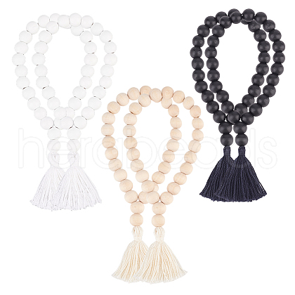 6Pcs 3 Colors Wood Tassels Pendant Decorations HJEW-OC00016-1