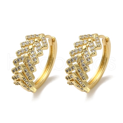 Brass Pave Clear Cubic Zirconia Huggie Hoop Earrings for Women EJEW-C097-12G-07-1