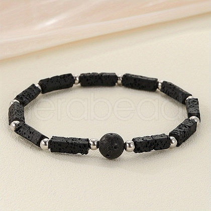 Natural Lava Rock Beaded Stretch Bracelets for Men Women WGE4A78-15-1