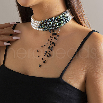 Retro Gothic Acrylic and Imitation Pearl Bloody Round Beaded Milti-strand Choker Necklaces for Women FS-WGACA63-02-1