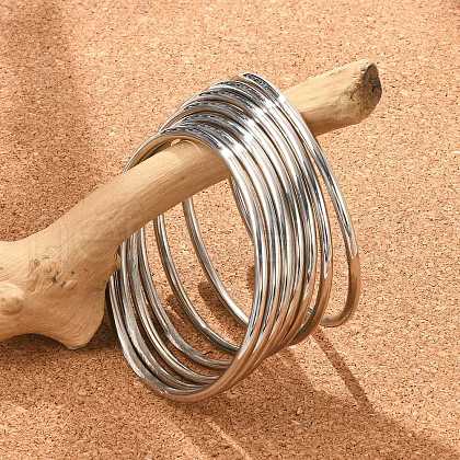 Non-Tarnish Fashion 304 Stainless Steel Buddhist Bangle Sets BJEW-L664-022A-P-1