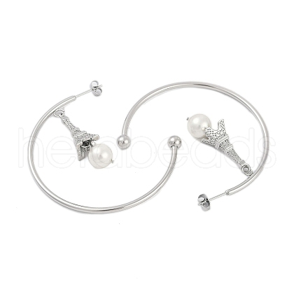 304 Stainless Steel C-Shaped with Eiffel Tower Stud Earrings for Women EJEW-K281-33P-1