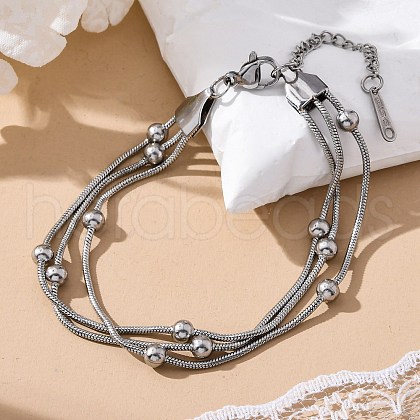 Stainless Steel Multi-strand Ball Bracelets BJEW-L687-01P-1