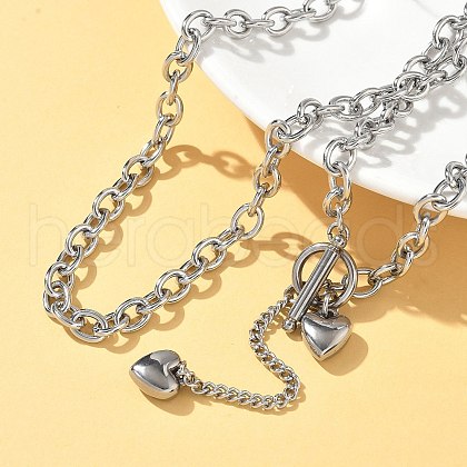 304 Stainless Steel Toggle Heart Y Necklaces for Women NJEW-M101-04P-1