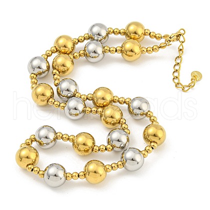 304 Stainless Steel & 201 Stainless Steel Round Beaded Necklaces for Women NJEW-G144-04C-GP-1