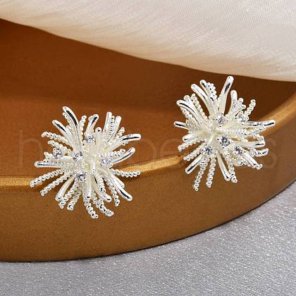 Brass Micro Pave Clear Cubic Zirconia Stud Earrings EJEW-S270-04S-1