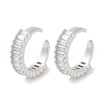 Rectangle Brass Cubic Zirconia Cuff Earrings for Women EJEW-E310-09P-1