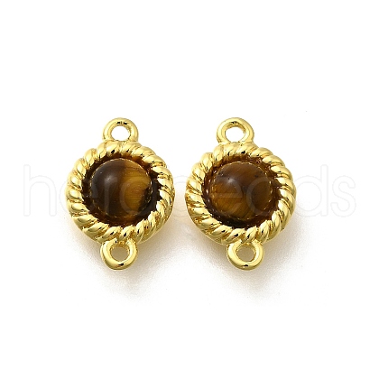Brass Pave Natural Tiger Eye Half Round Links Connector Charms KK-K398-26G-1