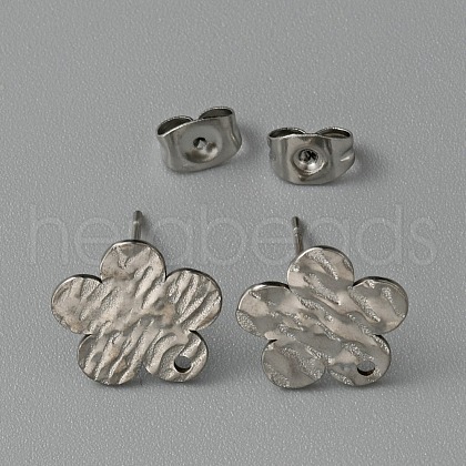 304 Stainless Steel Textured Geometry Stud Earrings Findings with Hole STAS-WH0027-54C-1