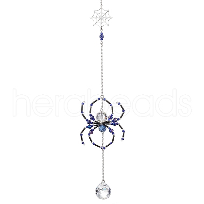 Spider Glass Beaded Hanging Ornaments HJEW-TA00172-03-1