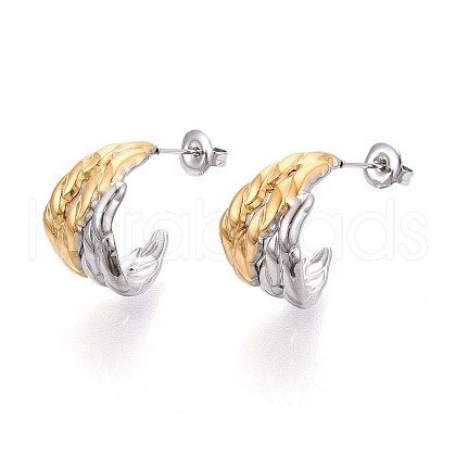 304 Stainless Steel Two Tone C Shaped Stud Earrings EJEW-N059-14GP-1