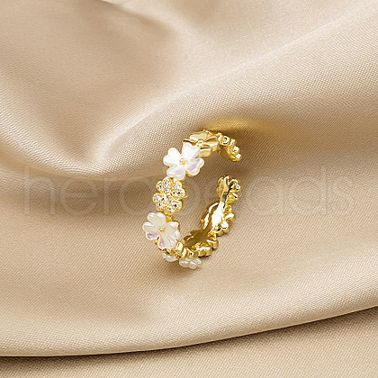Flower Brass Micro Pave Clear Cubic Zirconia Cuff Rings for Women FS-WG9A424-01-1