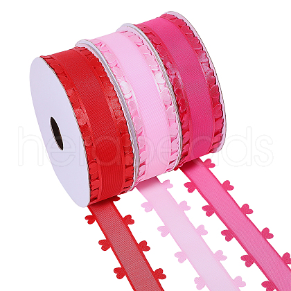 3 Rolls 3 Colors Heart Valentine's Day Polyester Lace Trim OCOR-FG0002-74-1