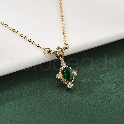 304 Stainless Steel Green Cubic Zirconia Pendant Neckalces for Women NJEW-C078-01E-G-1