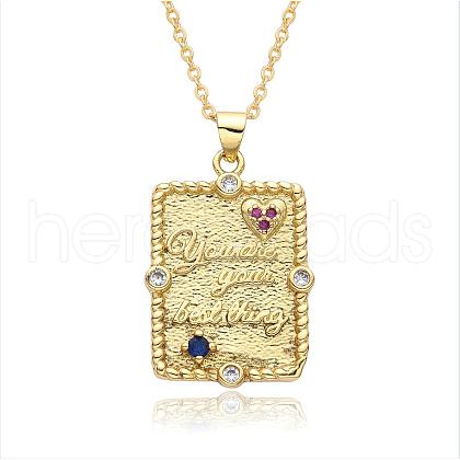 Brass Micro Pave Clear Cubic Zirconia Love Heart Book Pendant Necklaces for Women Men NJEW-S438-04G-1