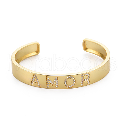 Brass Micro Pave Cubic Zirconia Amor Cuff Bangles BJEW-Q700-007-NF-1