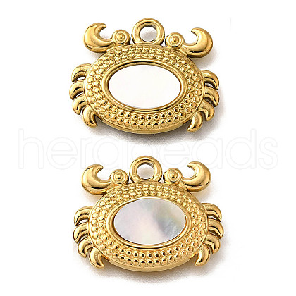 304 Stainless Steel Pave Natural White Shell Pendants STAS-C122-21B-02G-1