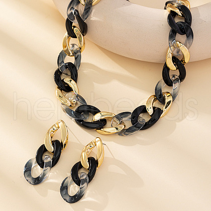 Alloy & Acrylic Oval Link Chain Necklaces & Stud Dangle Earrings Sets FS-WG559CE-01-1
