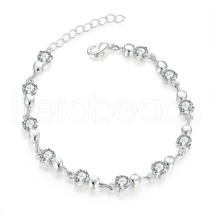 Exquisite Silver Plated Brass Cubic Zirconia Link Bracelets BJEW-BB00758-1