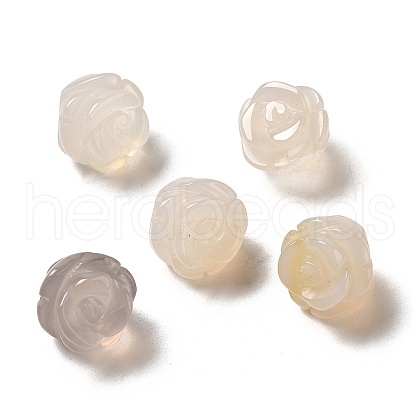 Natural Grey Agate Carved Flower Beads G-O156-B-35-1