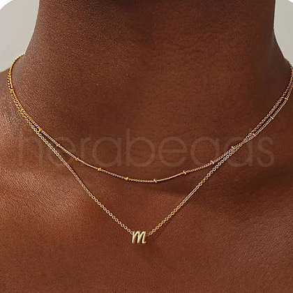 Brass Double Layer Small Letter Pendant Necklaces for Women WG025FC-17-1