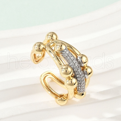 Brass Micro Pave Clear Cubic Zirconia Open Cuff Rings for Women RJEW-A059-02G-1