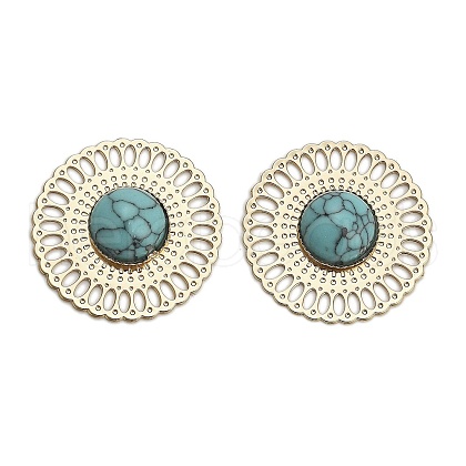 Brass Synthetic Turquoise Cabochons KK-Z088-07G-02-1
