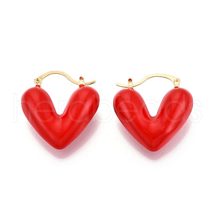 Heart Brass Enamel Hoop Earrings EJEW-N060-02G-1