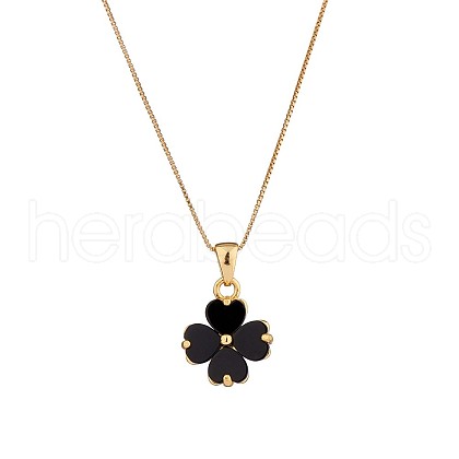 Natural Black Onyx Clover Pendant Necklace JN1077B-1