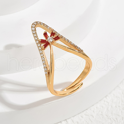 Brass Micro Pave Cubic Zirconia Finger Rings for Women QI0455-4-1