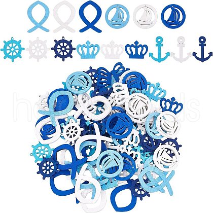  100Pcs 5 Styles Ocean Theme Dyed Wood Pendants WOOD-NB0001-96-1