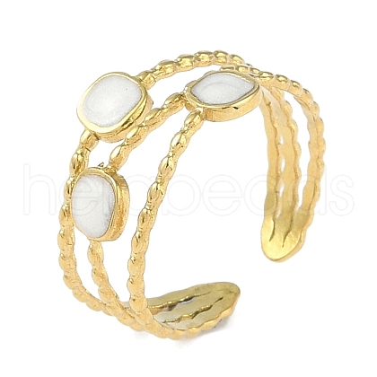 Ion Plating(IP) 304 Stainless Steel Enamel Square Cuff Finger Rings RJEW-L107-058G-01-1