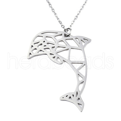 201 Stainless Steel Dolphin Pendant Necklaces NJEW-T009-JN073-1-45-1