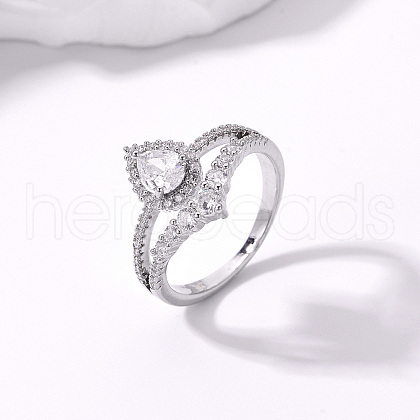 Brass Micro Pave Cubic Zirconia Double Layer Finger Rings IQ6889-8-1