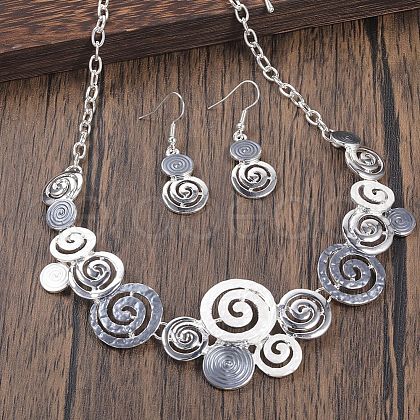 Round Spiral Hollow Out Alloy Enamel Pendant Necklaces & Dangle Earrings Sets WGCCFFB-09-1