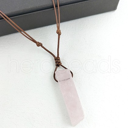 Natural Rose Quartz Rectangle Pendant Necklaces FS-WGC5719-02-1