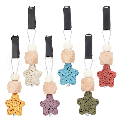 6Pcs 6 Colors Star Wood & Lava Rock Felt Car Air Vent Clips HJEW-DR00042-1