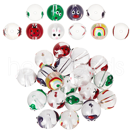 SUPERFINDINGS 20Ppcs 5 Style Transparent Glass Enamel Beads GLAA-FH0001-47-1