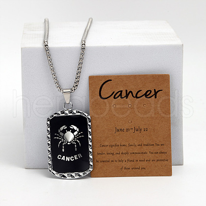 Rectangle with Twelve Constellations Pattern Alloy Pendant Necklaces WGEC014-04-1