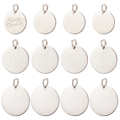  18Pcs 3 Style 201 Stainless Steel Flat Round Tag Pendants STAS-NB0001-21-1