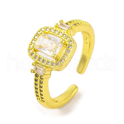 Mother's Day Rings Rectangle Brass Micro Pave Clear Cubic Zirconia Open Cuff Ring for Women RJEW-U003-12G-1