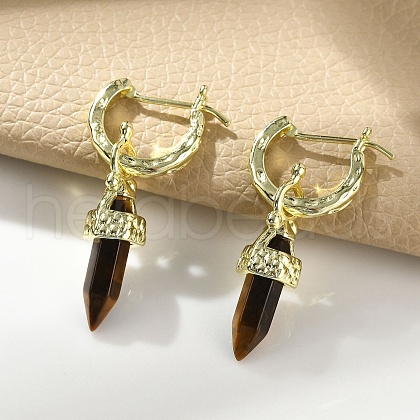 Natural Tiger Eye Hoop Earrings EJEW-P306-01G-09-1