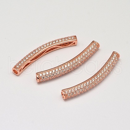 Hollow Tube Brass Micro Pave AAA Cubic Zirconia Beads ZIRC-L050-17RG-NR-1