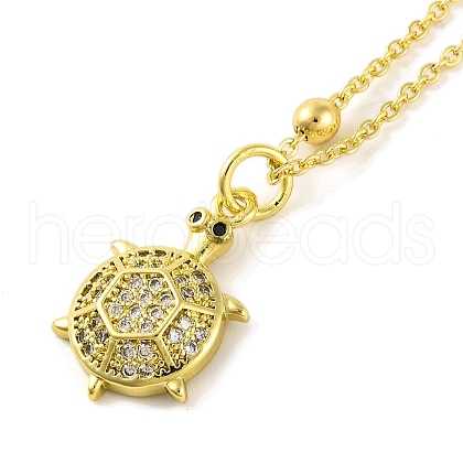 Brass Pave Clear Cubic Zirconia Pendant Necklaces for Women NJEW-S430-03G-03-1